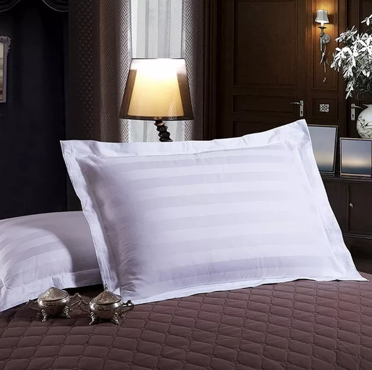 Cotton Sateen Strip Hotel Luxury  Pillowcase (Pair) – White