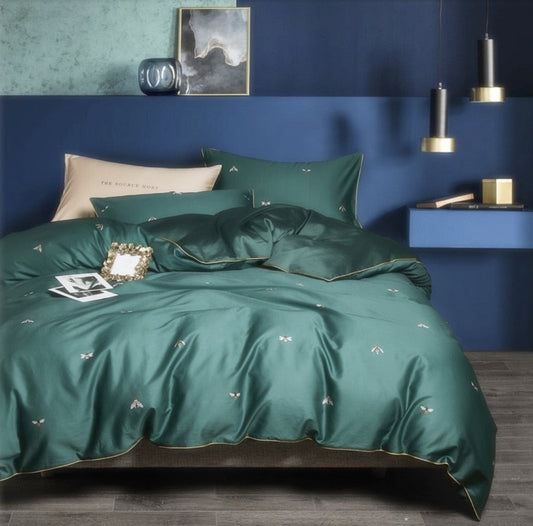 Green Butterfly Luxury Cotton Duvet Cover Set