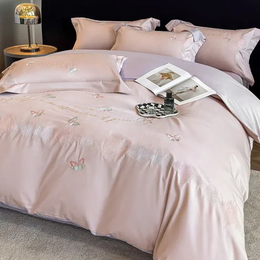 Pink Cotton Butterfly Kids Bedding Set (Pink + Purple)