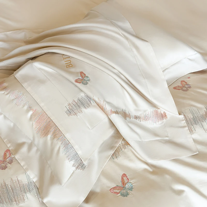 Cream Cotton Butterfly Kids Bedding Set (Cream + Purple)